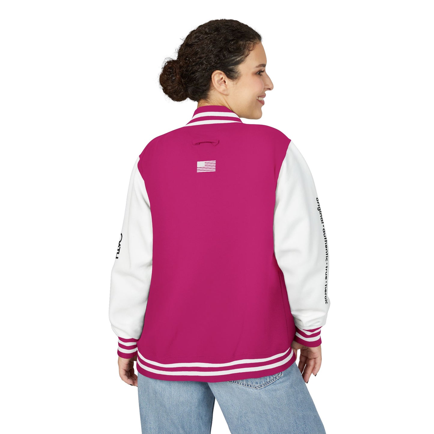 Unisex OATH Heavyweight Letterman Jacket - Red and White Classic Style with Text Design