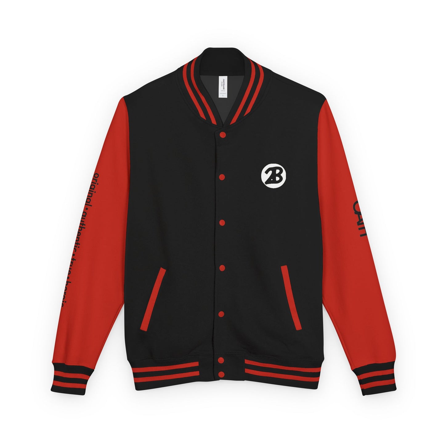 Unisex OATH Heavyweight Letterman Jacket - Red and White Classic Style with Text Design