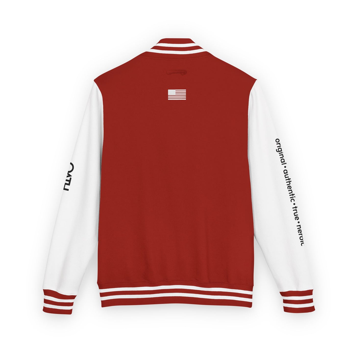 Unisex OATH Heavyweight Letterman Jacket - Red and White Classic Style with Text Design