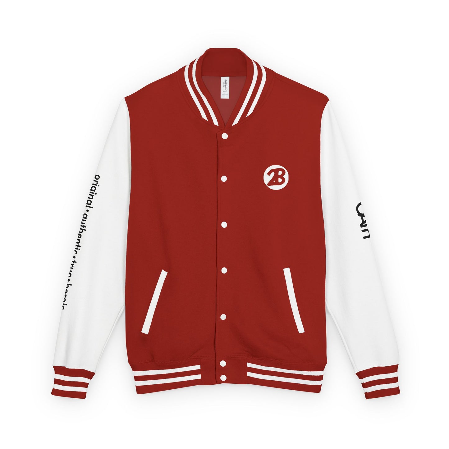 Unisex OATH Heavyweight Letterman Jacket - Red and White Classic Style with Text Design