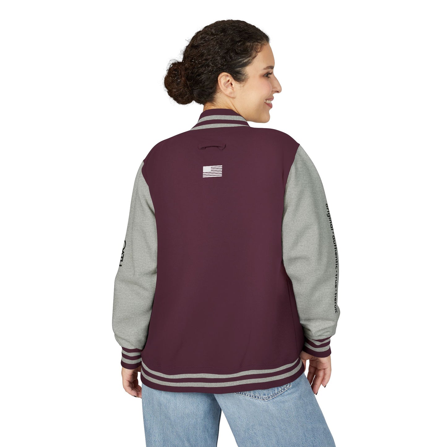 Unisex OATH Heavyweight Letterman Jacket - Red and White Classic Style with Text Design