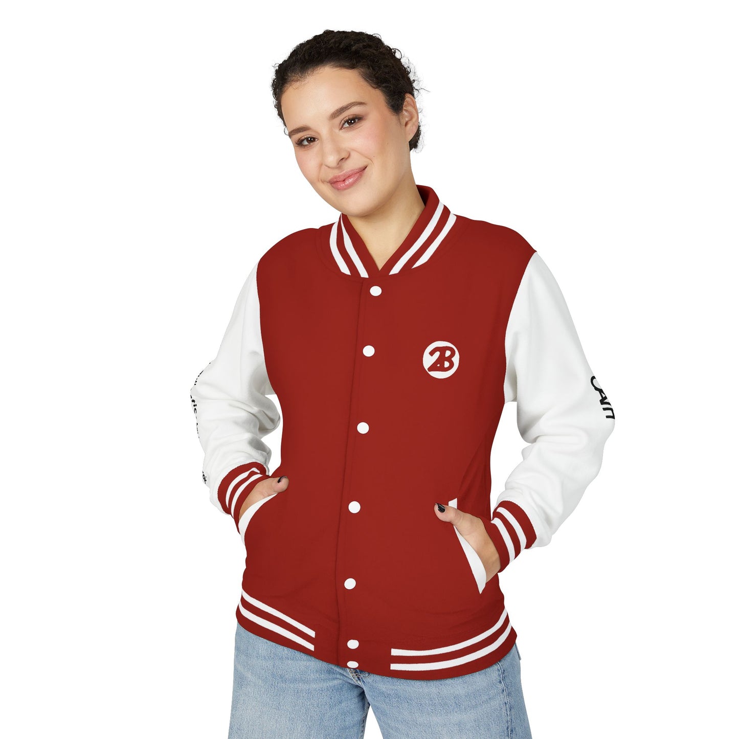 Unisex OATH Heavyweight Letterman Jacket - Red and White Classic Style with Text Design