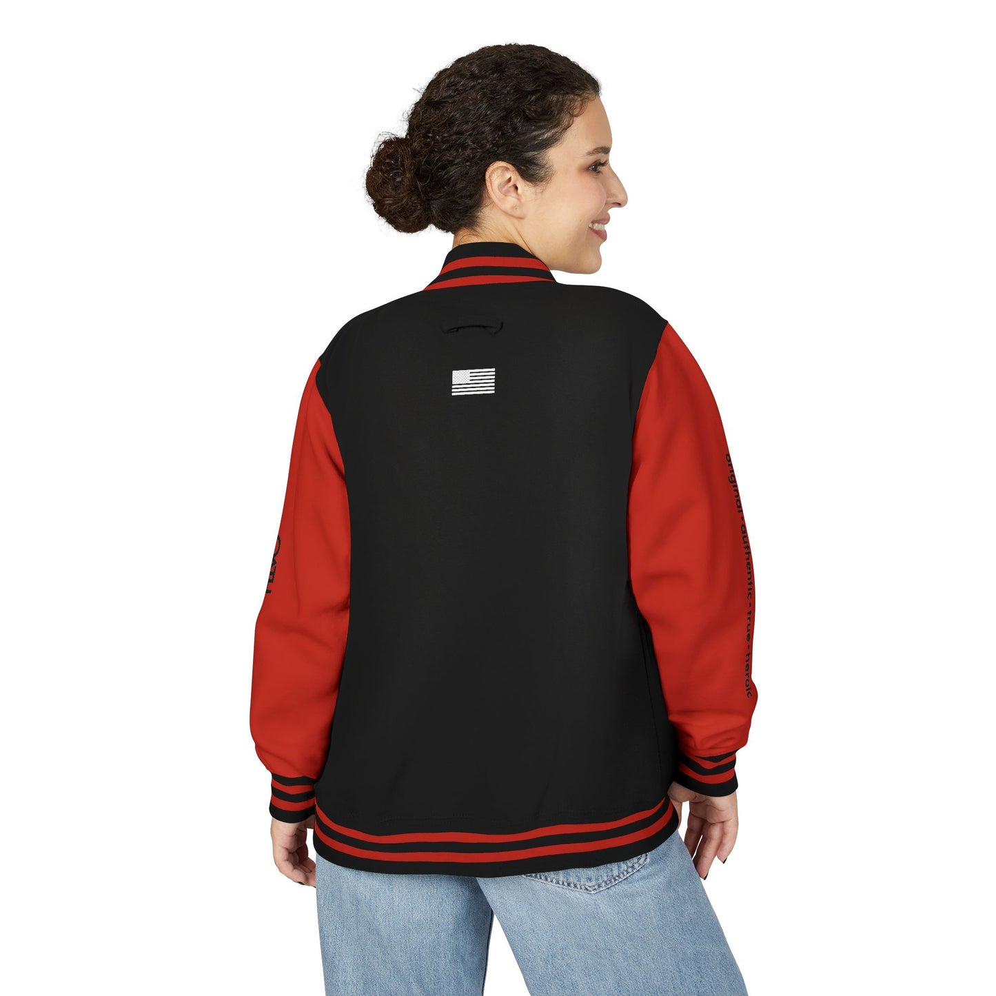 Unisex OATH Heavyweight Letterman Jacket - Red and White Classic Style with Text Design